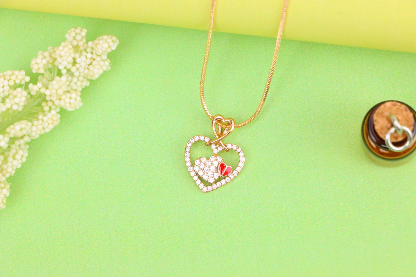 Heart-Shaped Rose Gold Pendant with Red Accent and CZ Detailing, XPPT1518 (2141-1)