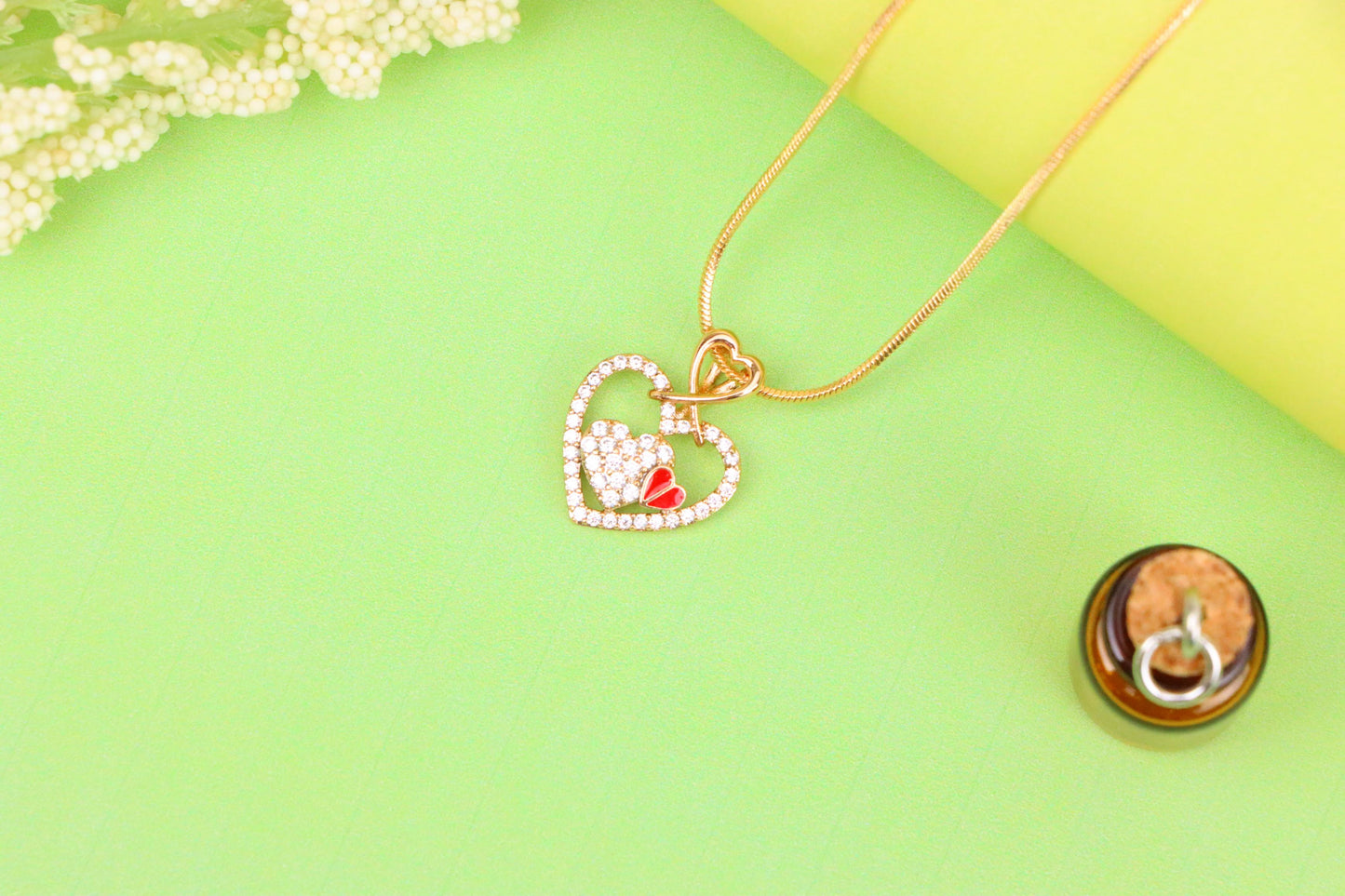 Heart-Shaped Rose Gold Pendant with Red Accent and CZ Detailing, XPPT1518 (2141-1)