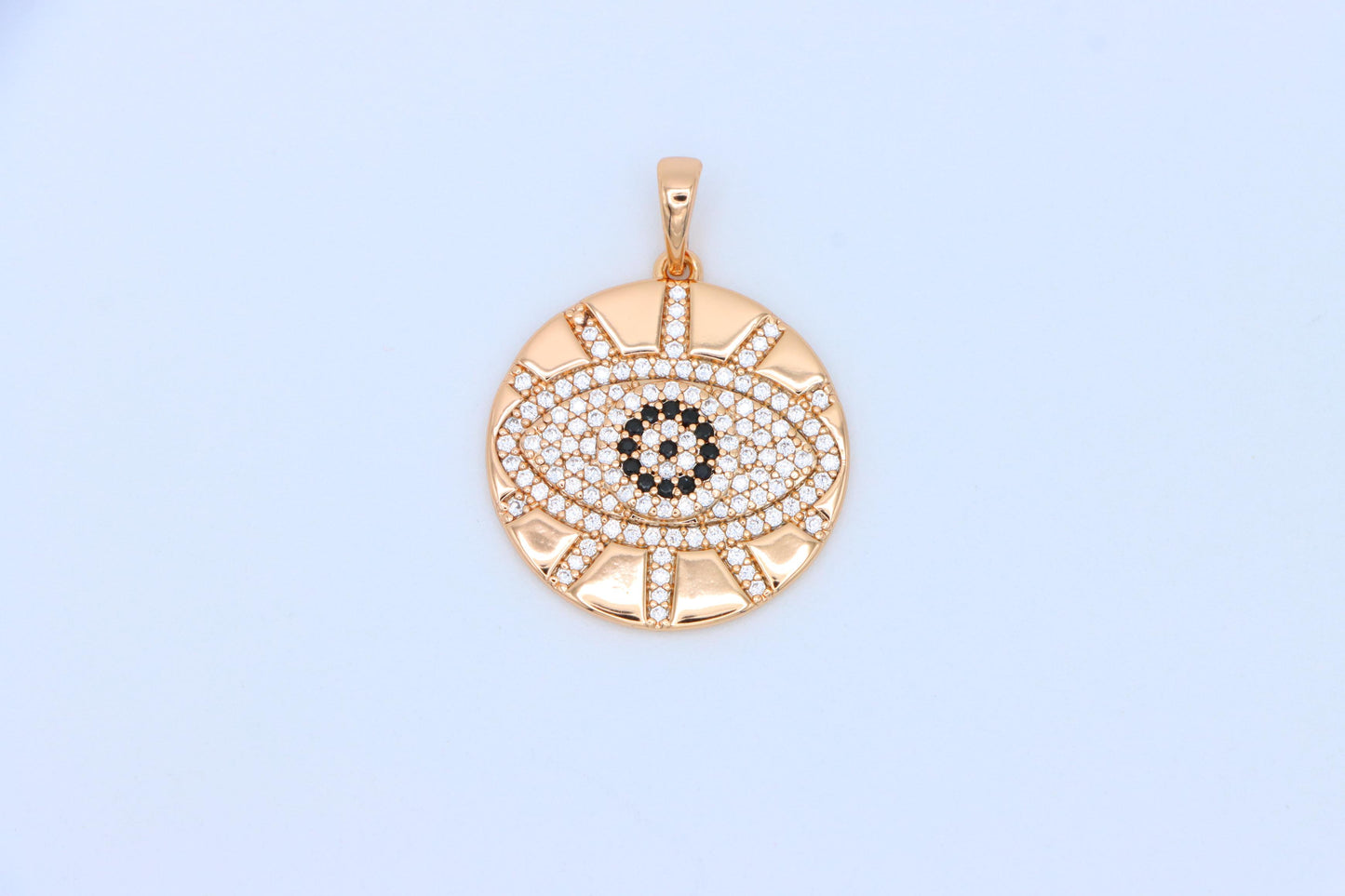 Round Evil Eye Rose Gold Pendant with CZ Crystals and Shine Finish, XPPT1519 (2141-2)