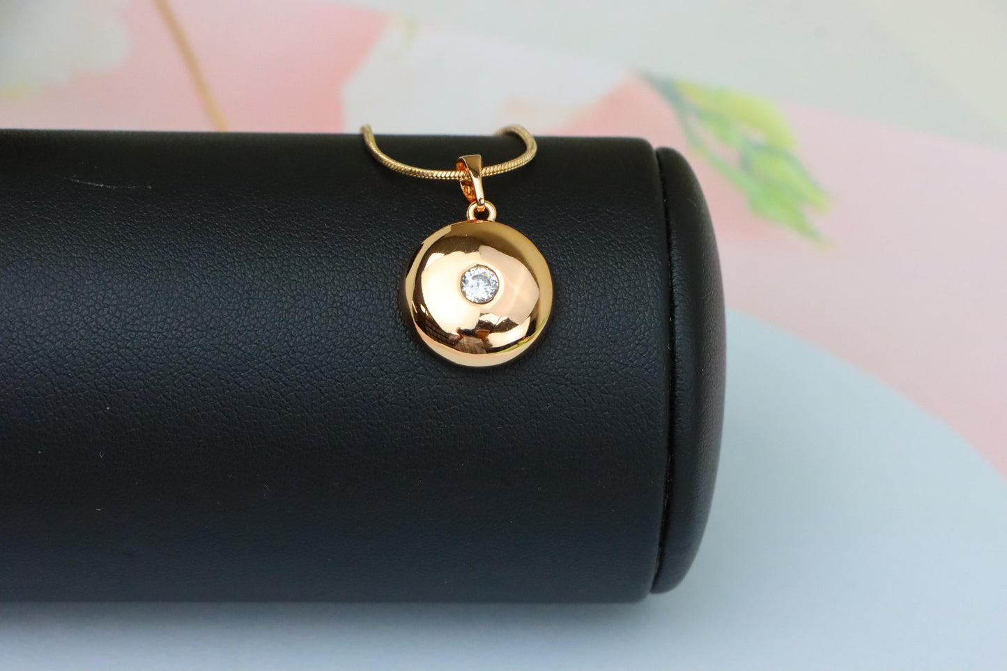 Round Dome Rose Gold Pendant with Single CZ Center Stone, XPPT1520 (2141-3)