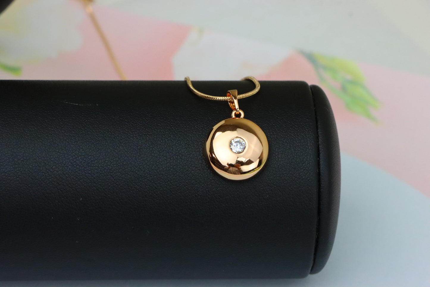 Round Dome Rose Gold Pendant with Single CZ Center Stone, XPPT1520 (2141-3)
