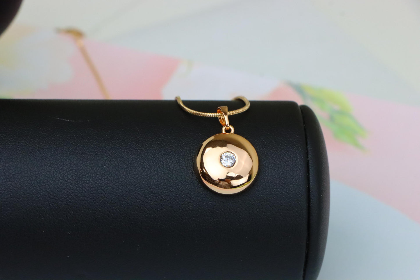 Round Dome Rose Gold Pendant with Single CZ Center Stone, XPPT1520 (2141-3)