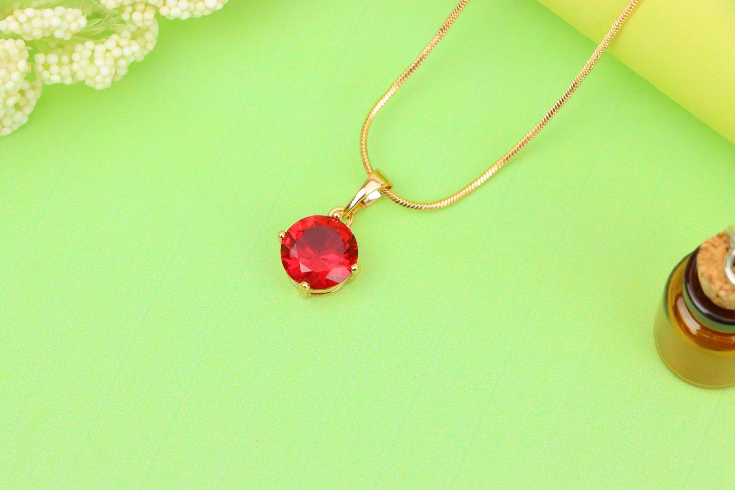 Radiant Red Round Pendant with Gold Plated Finish for Everyday Glam, XPPT1670 (2164-1)
