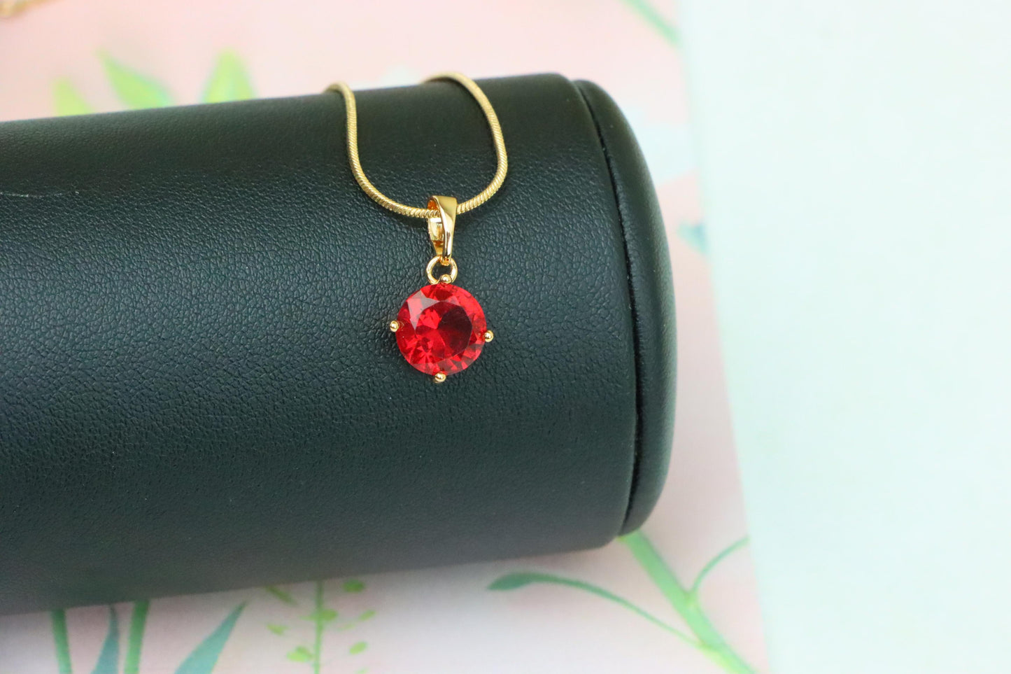 Radiant Red Round Pendant with Gold Plated Finish for Everyday Glam, XPPT1670 (2164-1)