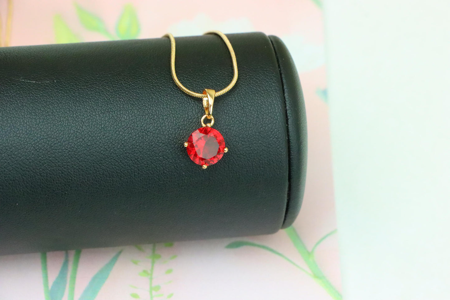 Radiant Red Round Pendant with Gold Plated Finish for Everyday Glam, XPPT1670 (2164-1)