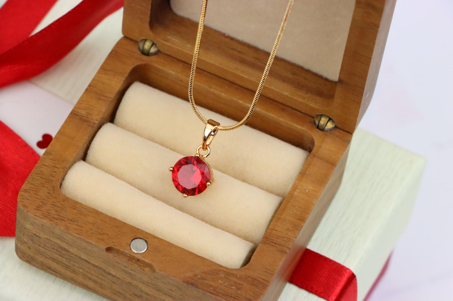 Radiant Red Round Pendant with Gold Plated Finish for Everyday Glam, XPPT1670 (2164-1)