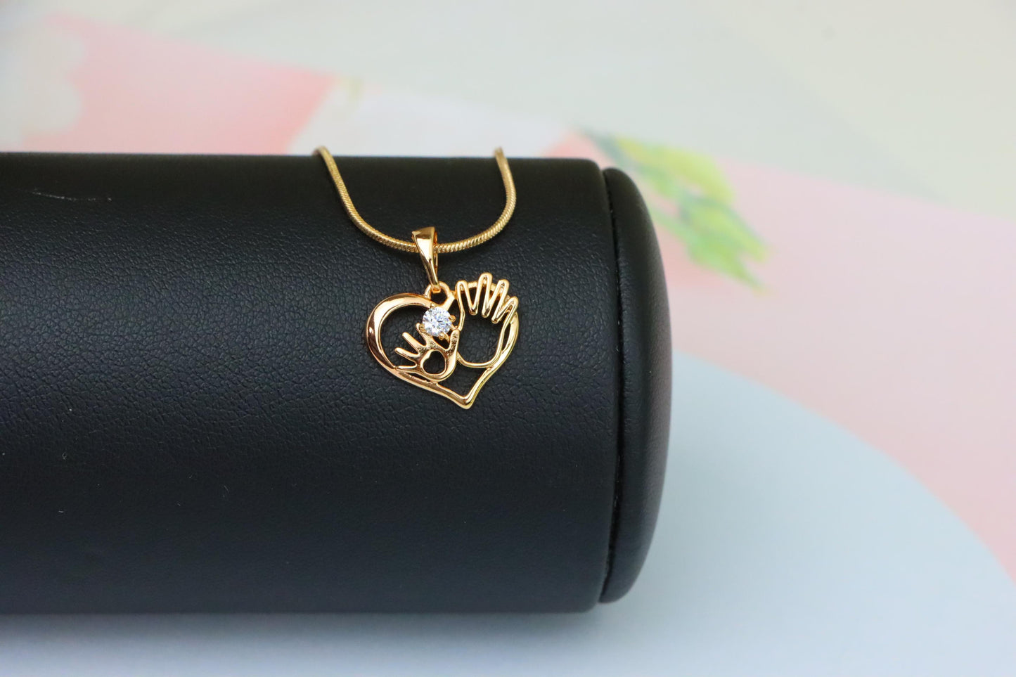 Heart Shaped Rose Gold Pendant with Mother & Child Hand Design, XPPT1521 (2141-4)
