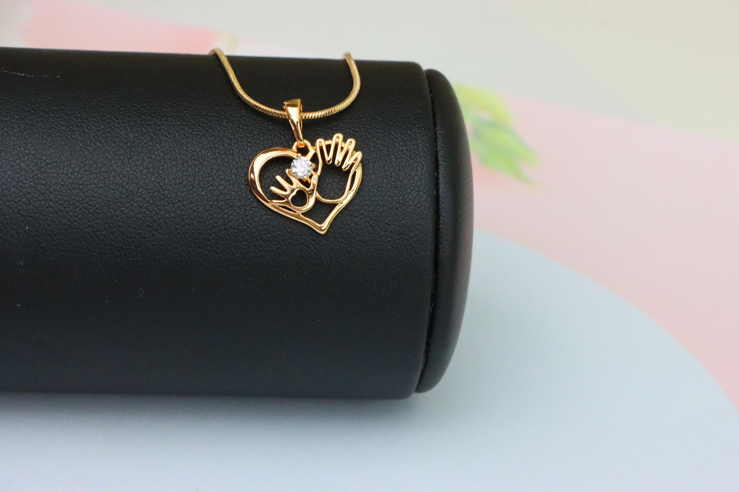 Heart Shaped Rose Gold Pendant with Mother & Child Hand Design, XPPT1521 (2141-4)