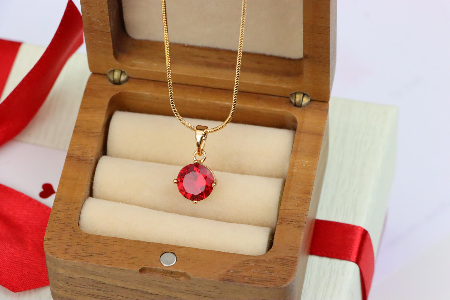 Radiant Red Round Pendant with Gold Plated Finish for Everyday Glam, XPPT1670 (2164-1)