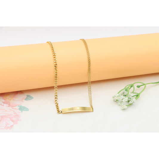 Minimalist Dual Chain Gold Necklace with Polished Bar Pendant, XPNL0381 (2039-1)