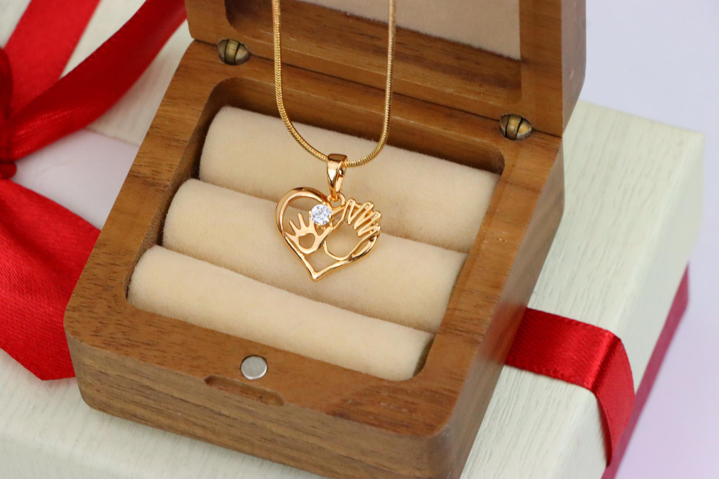 Heart Shaped Rose Gold Pendant with Mother & Child Hand Design, XPPT1521 (2141-4)