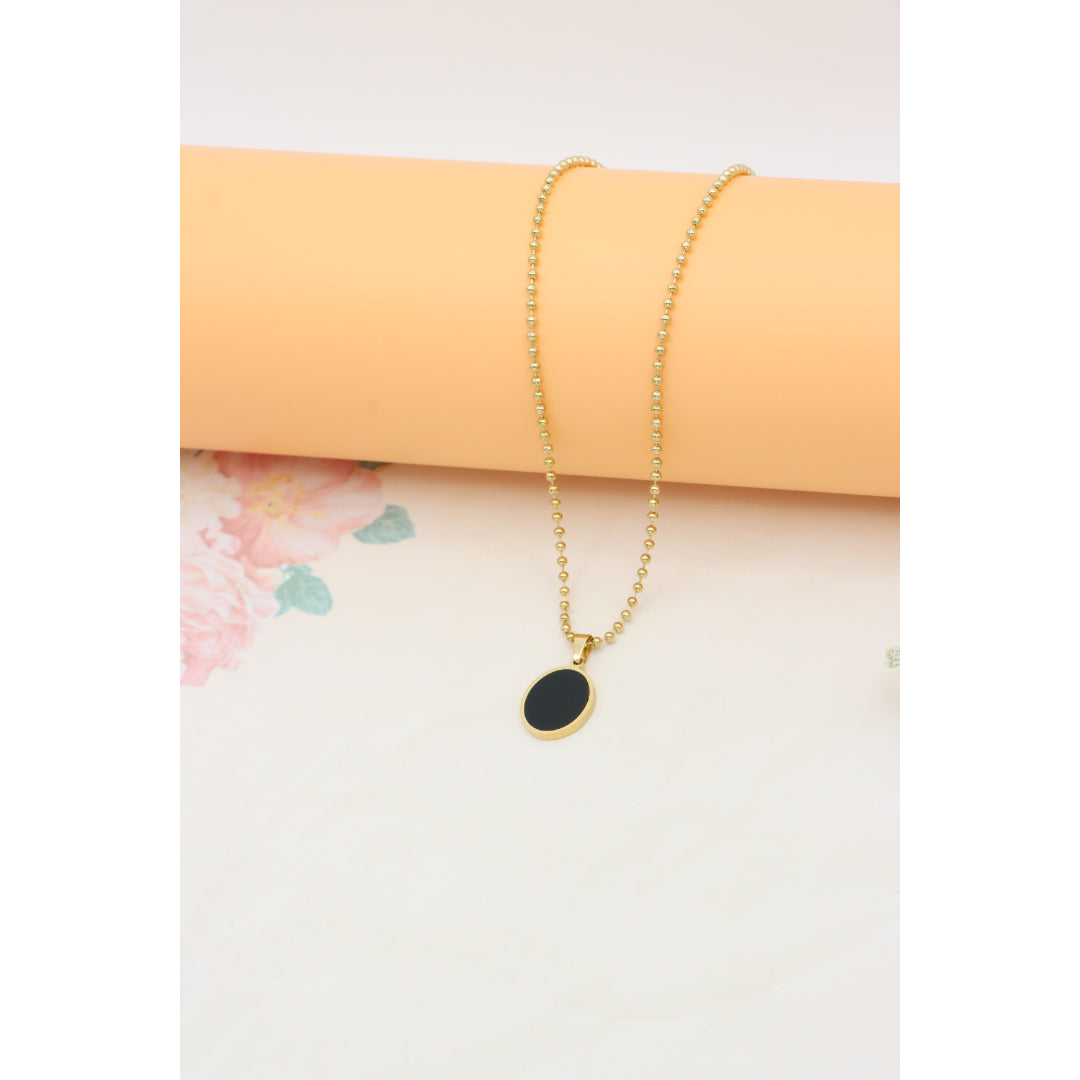 Black Enamel Round Pendant Necklace with Gold Plated Beaded Chain, XPNL0382 (2039-2)