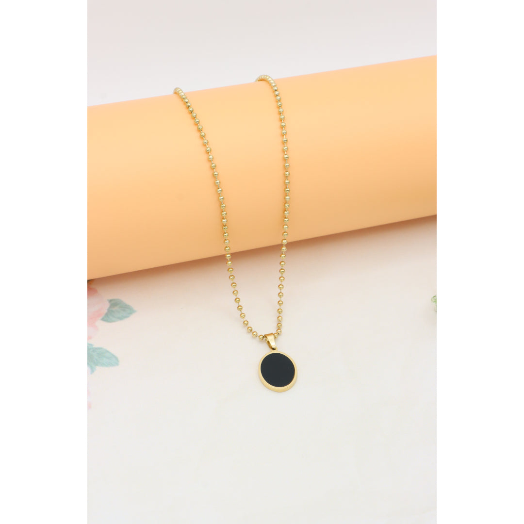 Black Enamel Round Pendant Necklace with Gold Plated Beaded Chain, XPNL0382 (2039-2)