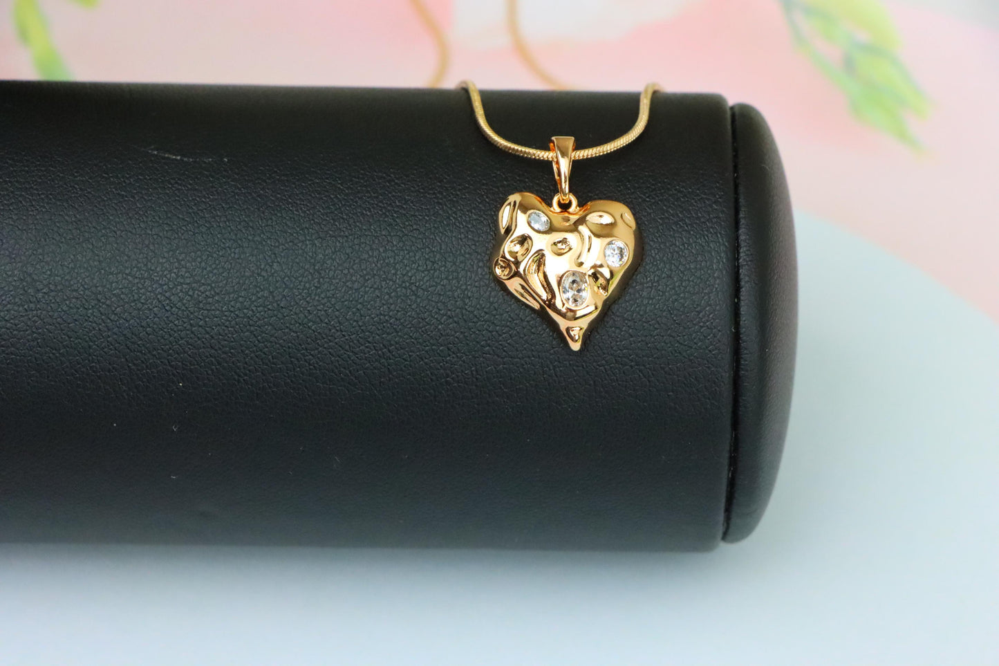 Textured Rose Gold Heart Pendant with Sparkling Crystal Accents, XPPT1522 (2141-5)