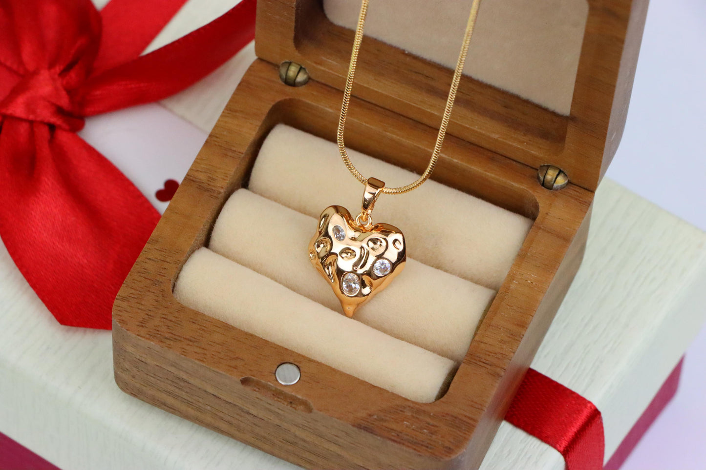 Textured Rose Gold Heart Pendant with Sparkling Crystal Accents, XPPT1522 (2141-5)