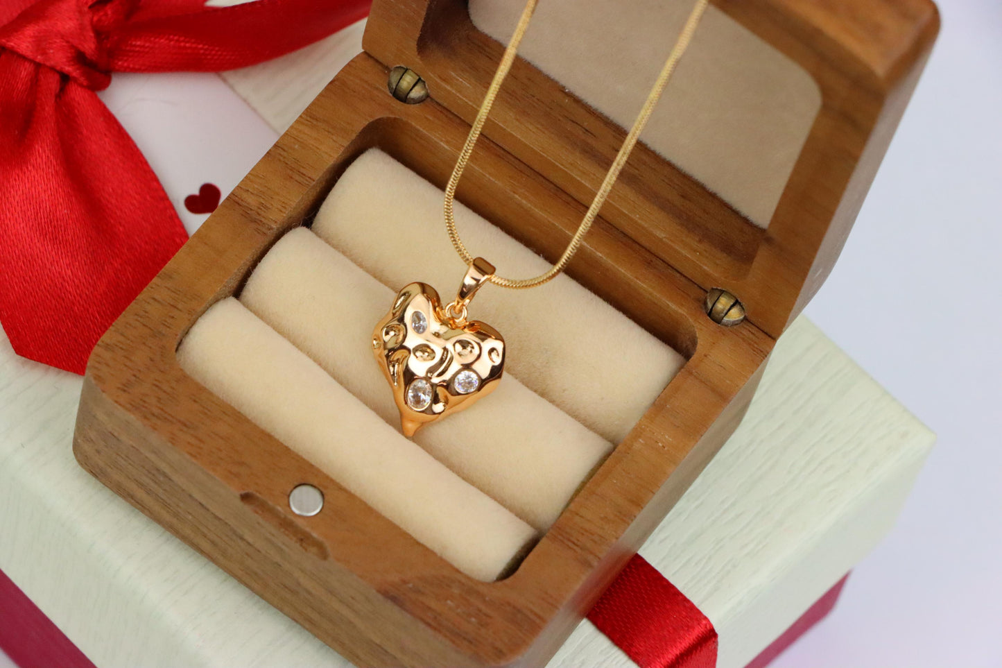 Textured Rose Gold Heart Pendant with Sparkling Crystal Accents, XPPT1522 (2141-5)