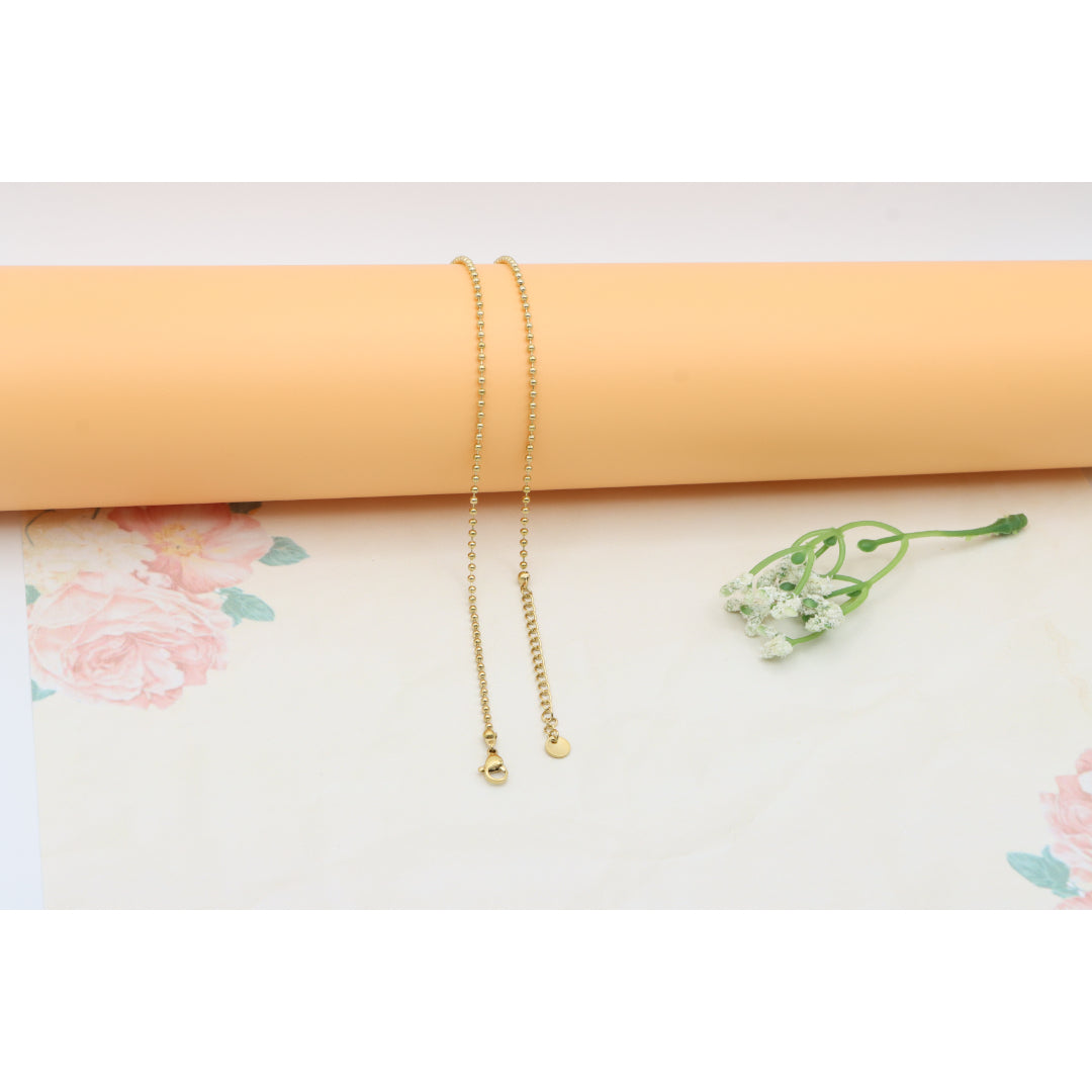 Black Enamel Round Pendant Necklace with Gold Plated Beaded Chain, XPNL0382 (2039-2)