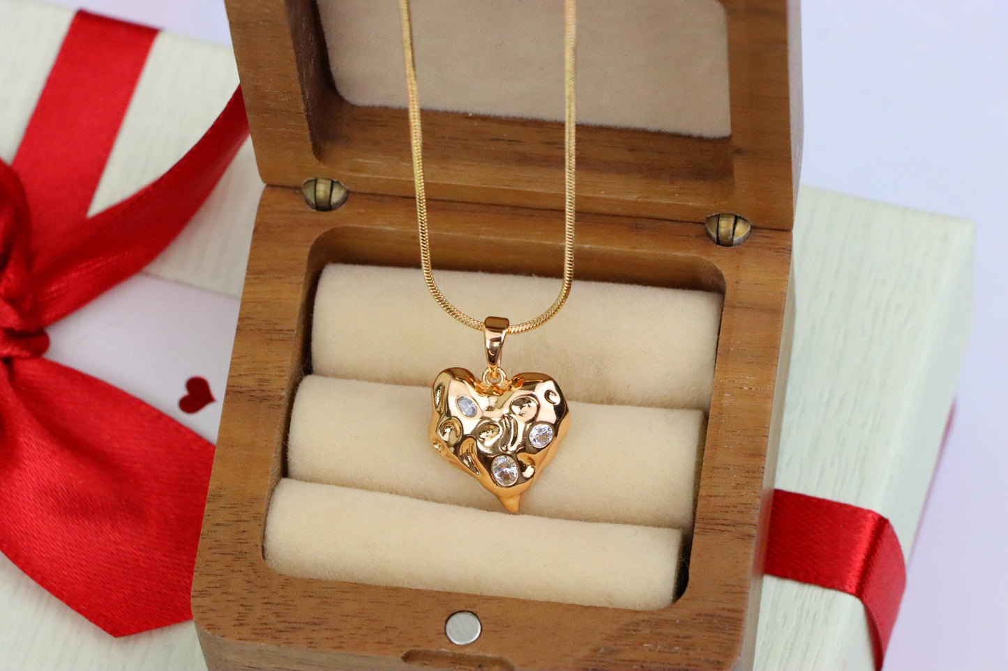 Textured Rose Gold Heart Pendant with Sparkling Crystal Accents, XPPT1522 (2141-5)