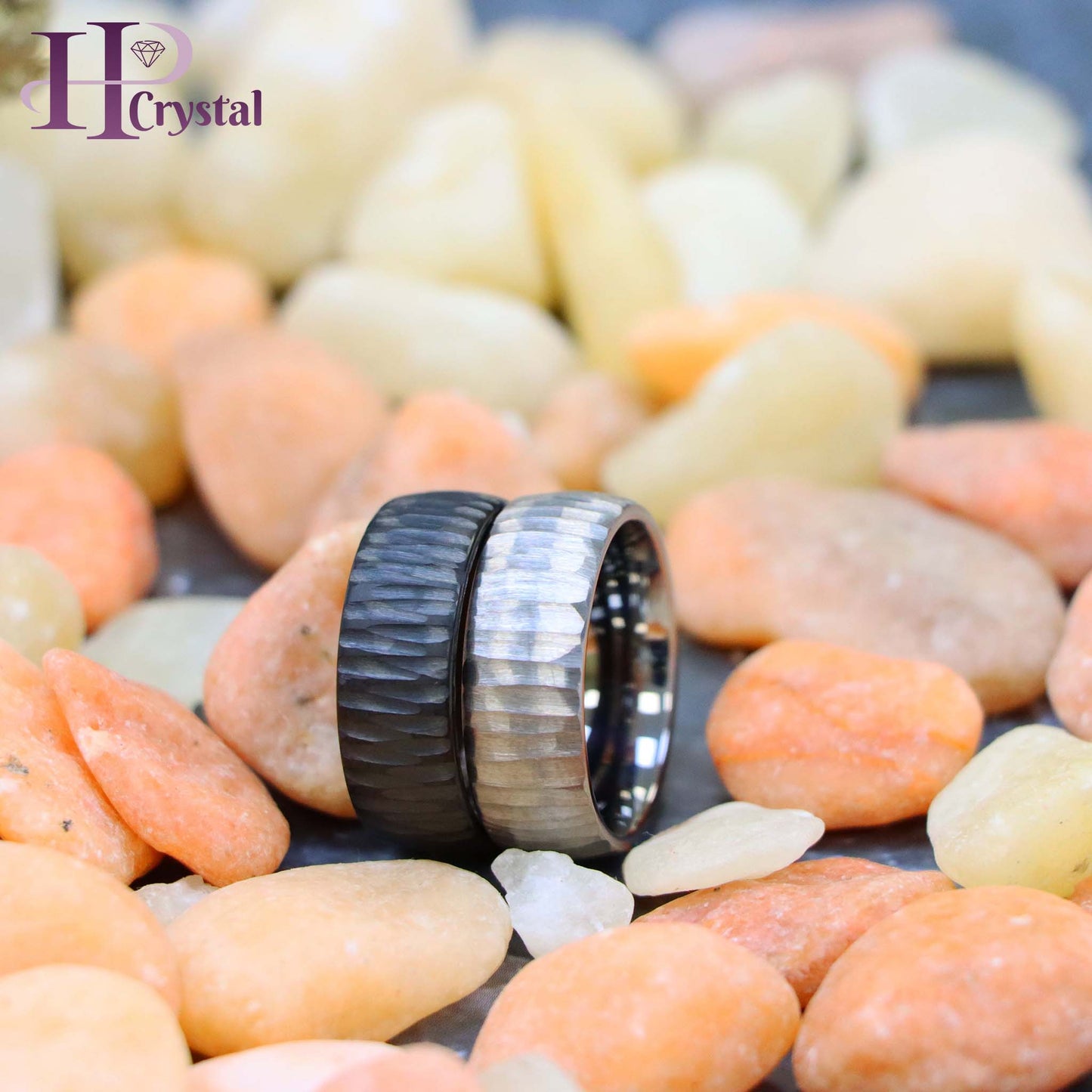 Semi Domed Ring with Tree Bark Carved Textured Finish Tungsten Ring