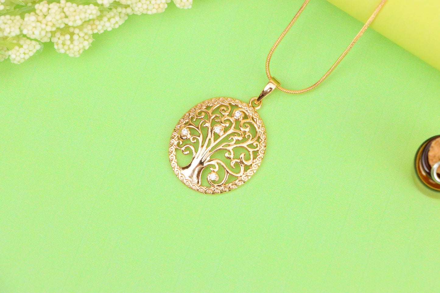 Rose Gold Tree of Life Pendant with Elegant Cutout and Crystals, XPPT1523 (2141-6)