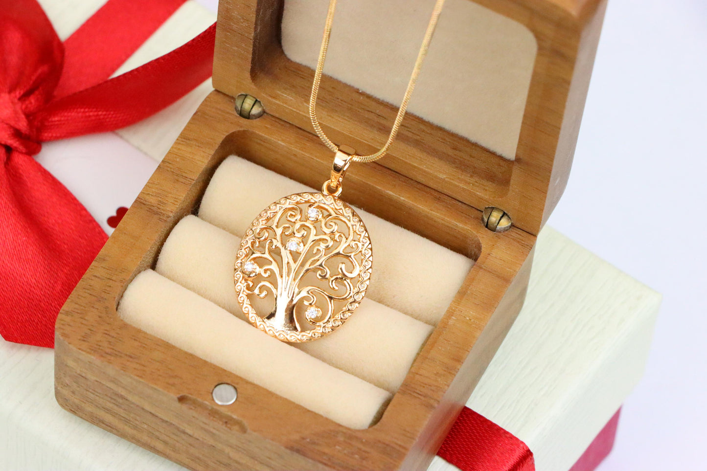 Rose Gold Tree of Life Pendant with Elegant Cutout and Crystals, XPPT1523 (2141-6)