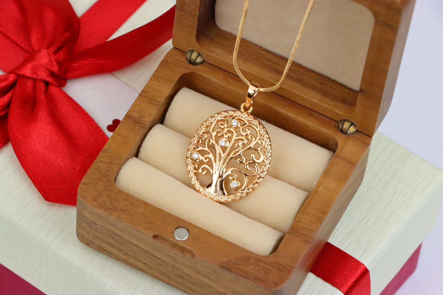 Rose Gold Tree of Life Pendant with Elegant Cutout and Crystals, XPPT1523 (2141-6)