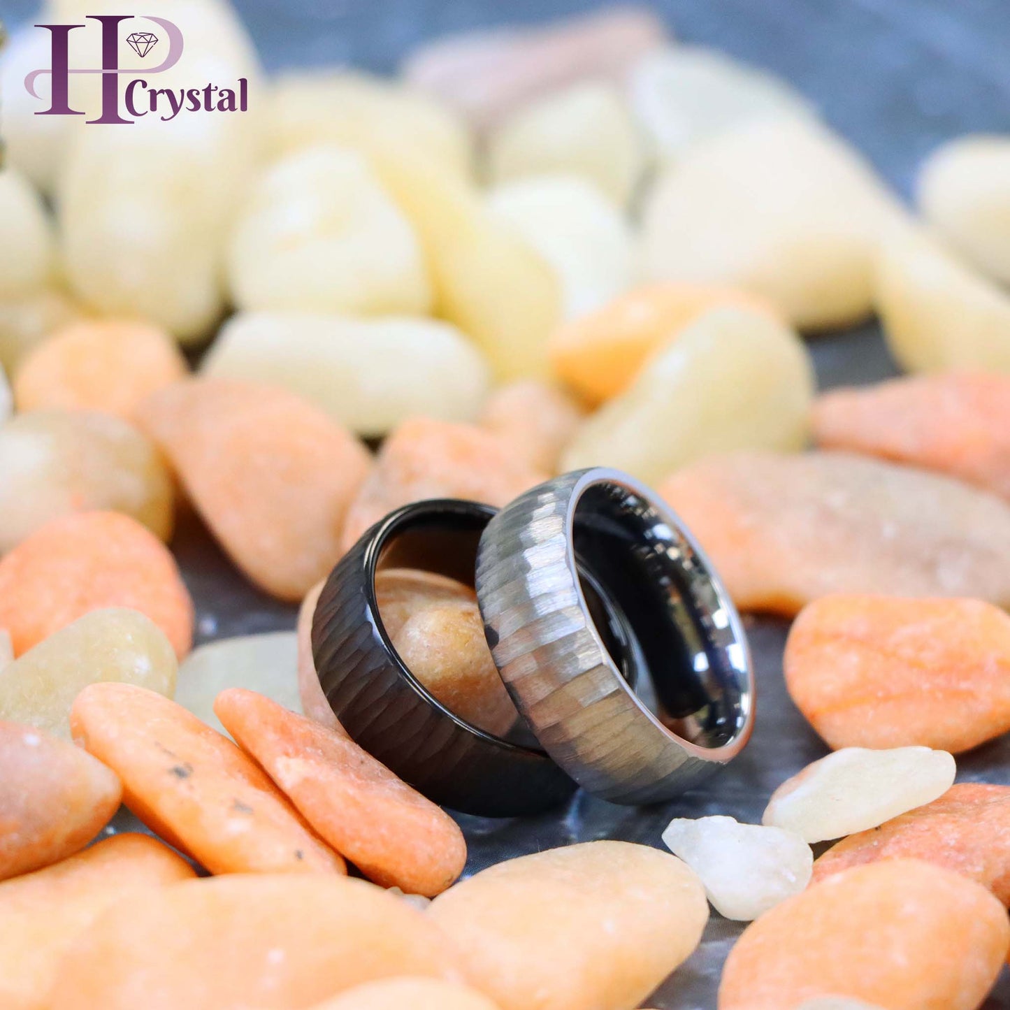 Semi Domed Ring with Tree Bark Carved Textured Finish Tungsten Ring