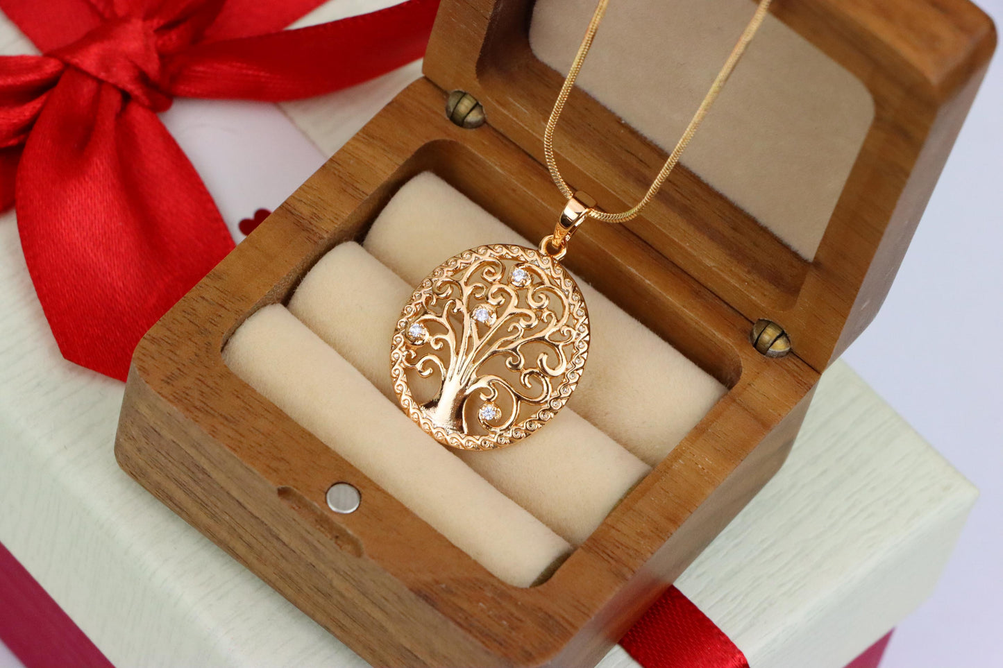 Rose Gold Tree of Life Pendant with Elegant Cutout and Crystals, XPPT1523 (2141-6)