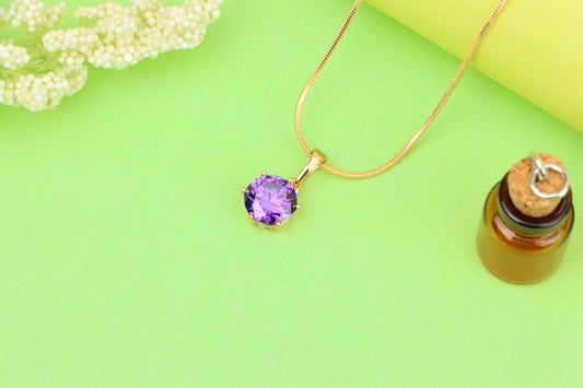 Radiant Purple Round Pendant with Gold Plating for Elegant Style, XPPT1672 (2164-2)