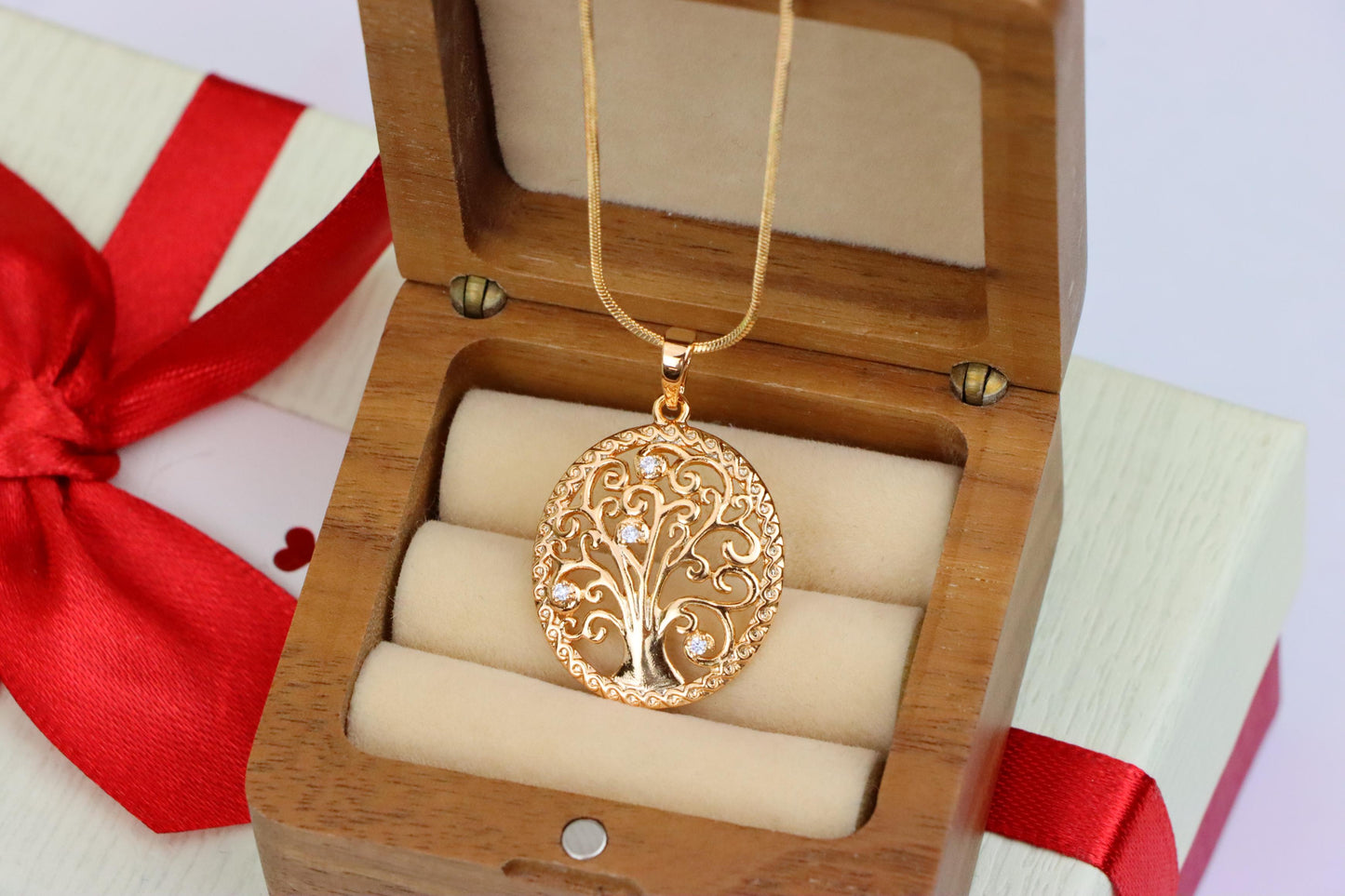 Rose Gold Tree of Life Pendant with Elegant Cutout and Crystals, XPPT1523 (2141-6)