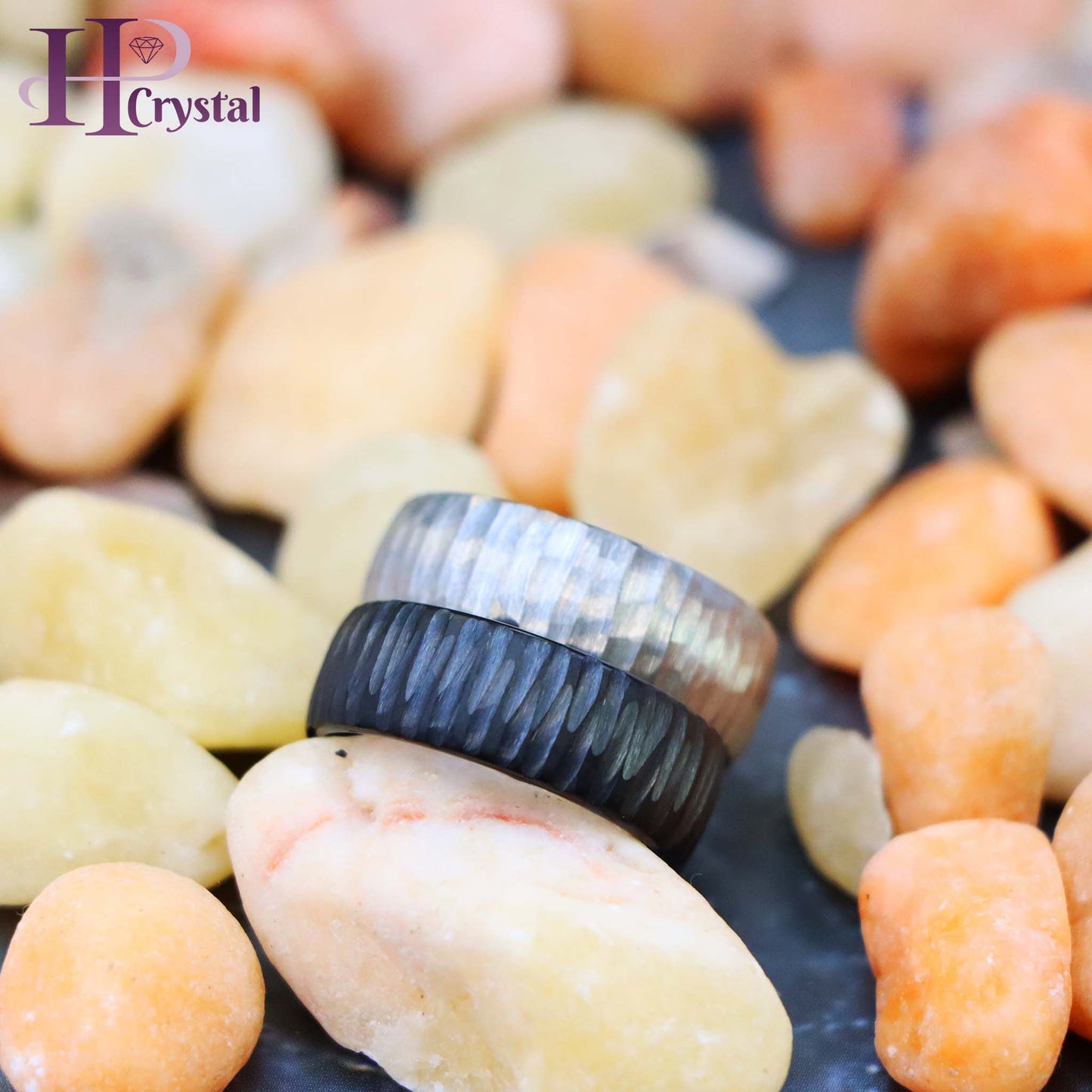 Semi Domed Ring with Tree Bark Carved Textured Finish Tungsten Ring