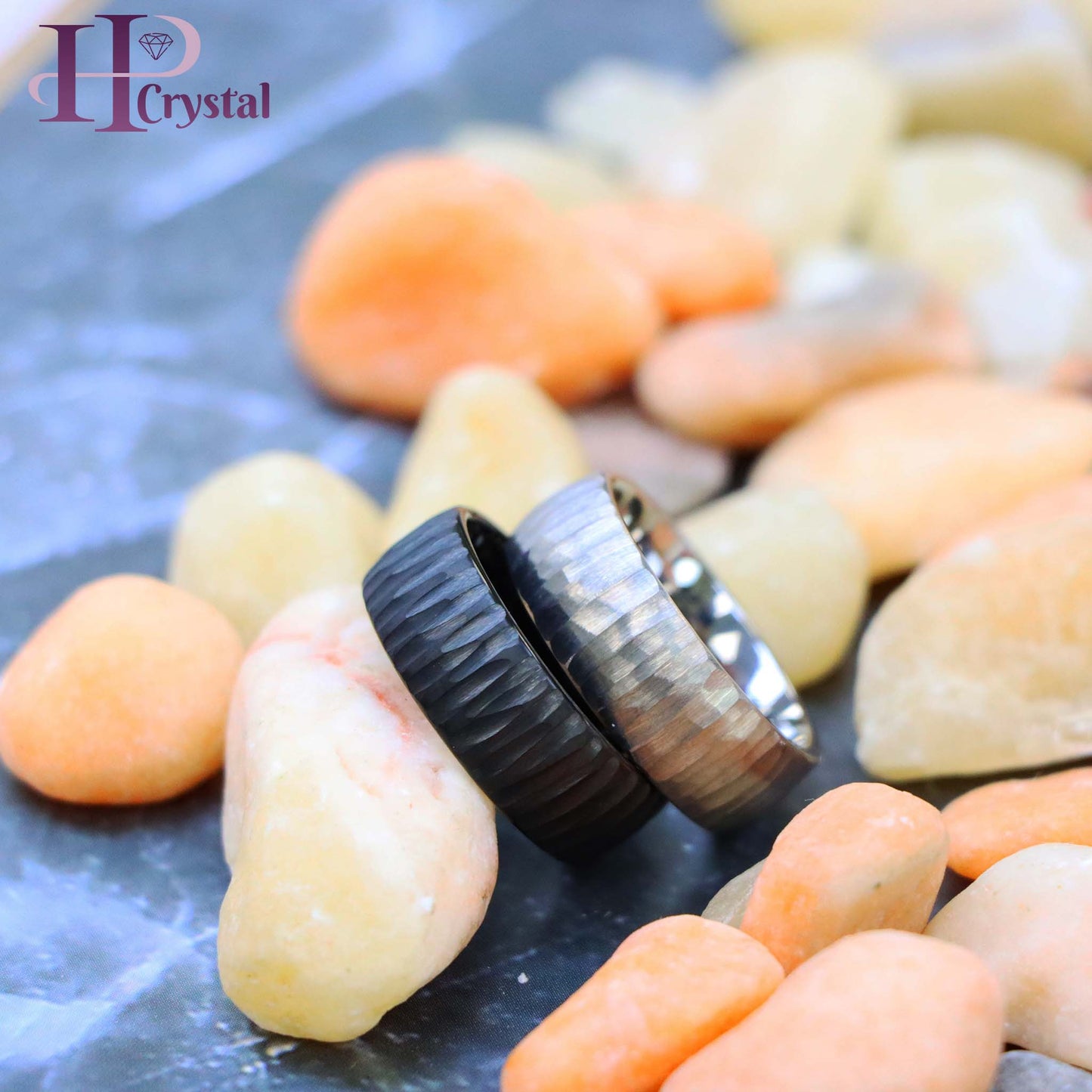 Semi Domed Ring with Tree Bark Carved Textured Finish Tungsten Ring