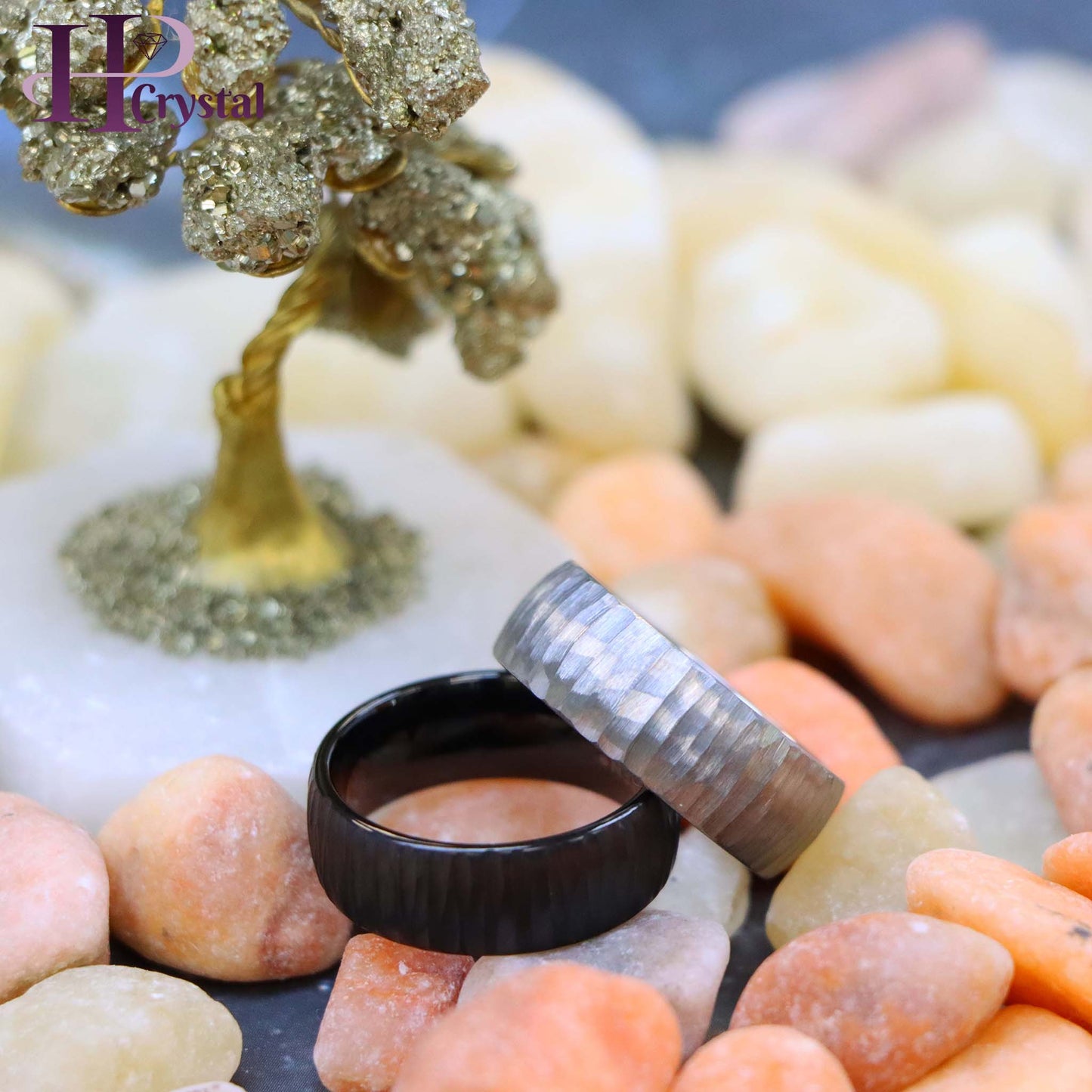 Semi Domed Ring with Tree Bark Carved Textured Finish Tungsten Ring
