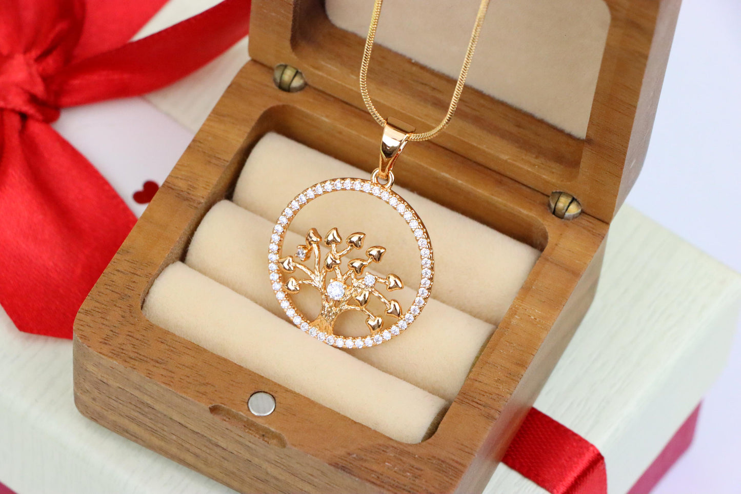 Elegant Rose Gold Tree of Life Pendant with Sparkling Crystal Frame, XPPT1524 (2141-7)