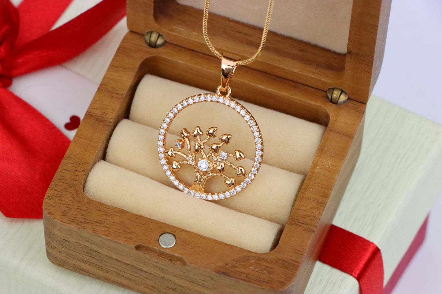 Elegant Rose Gold Tree of Life Pendant with Sparkling Crystal Frame, XPPT1524 (2141-7)