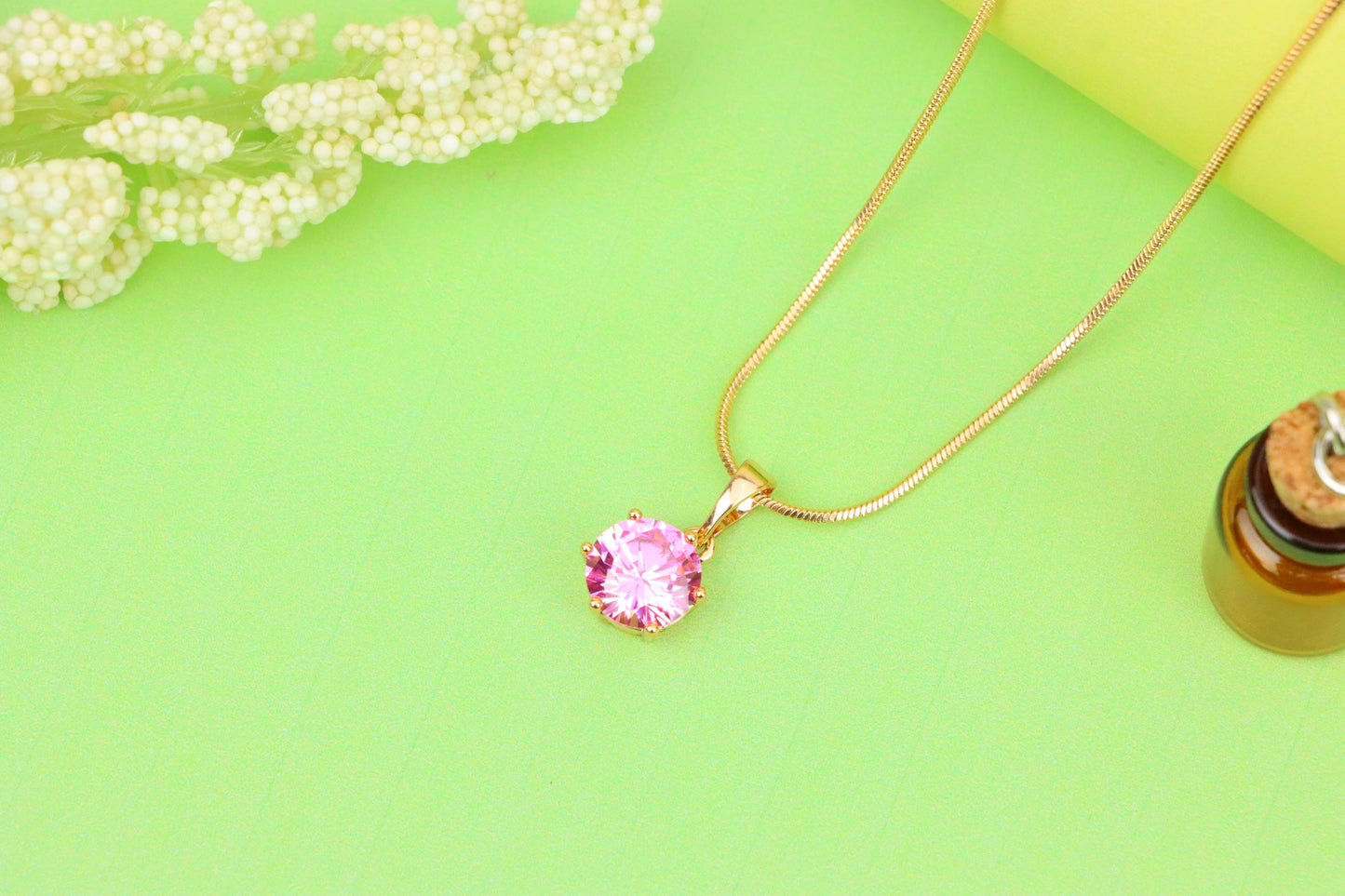 Sparkling Pink Round Pendant in Gold Finish for Everyday Elegance, XPPT1673 (2164-2)