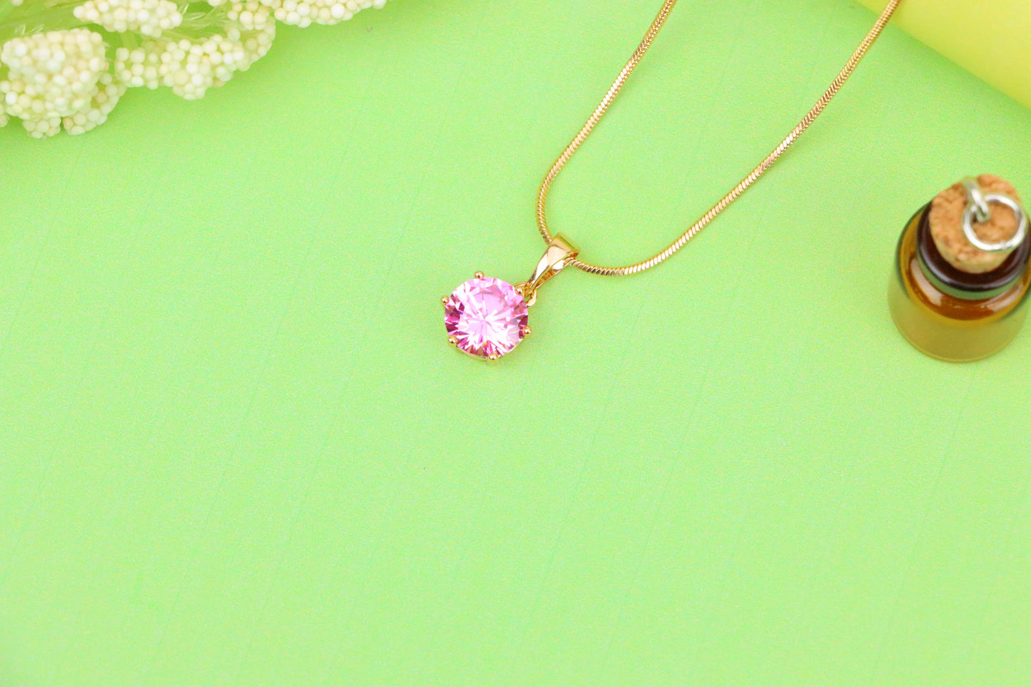 Sparkling Pink Round Pendant in Gold Finish for Everyday Elegance, XPPT1673 (2164-2)