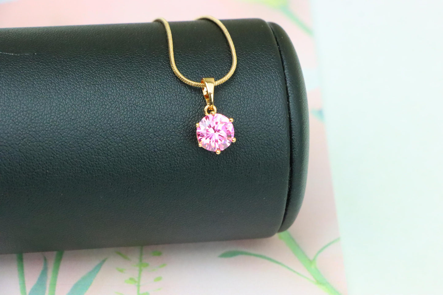 Sparkling Pink Round Pendant in Gold Finish for Everyday Elegance, XPPT1673 (2164-2)
