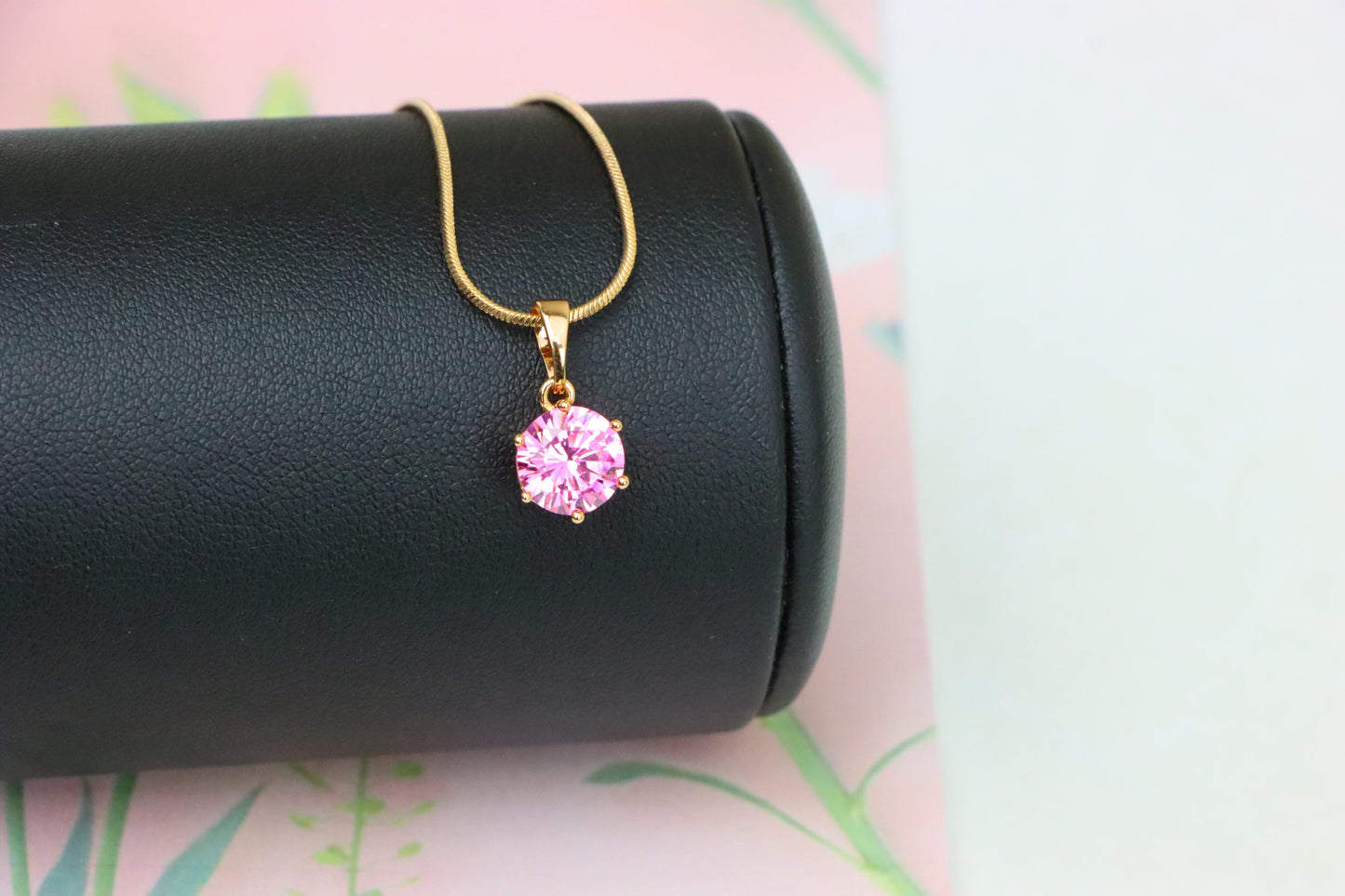 Sparkling Pink Round Pendant in Gold Finish for Everyday Elegance, XPPT1673 (2164-2)