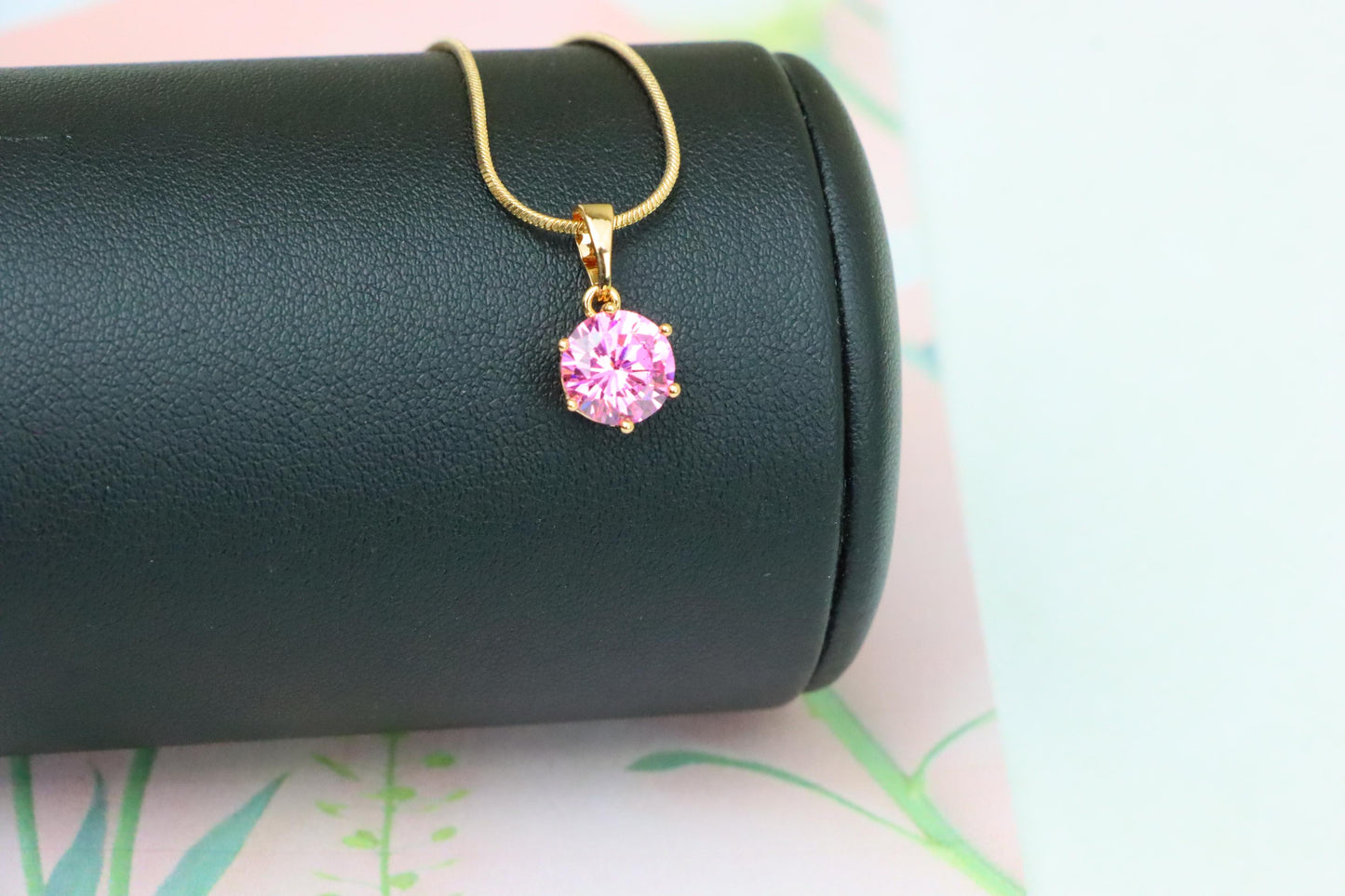 Sparkling Pink Round Pendant in Gold Finish for Everyday Elegance, XPPT1673 (2164-2)