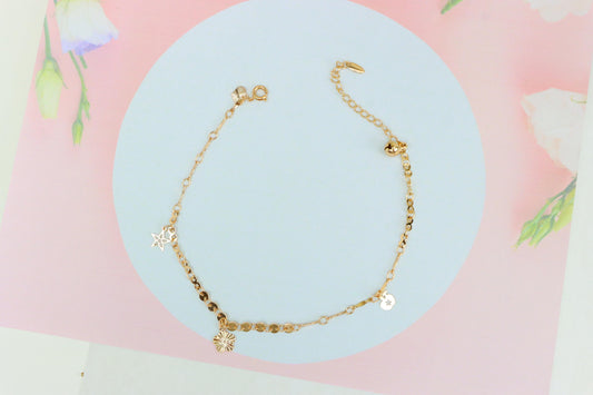 Elegant Rose Gold Anklet with Star and Floral Charms for Women, XPAL1069 (2107-8)