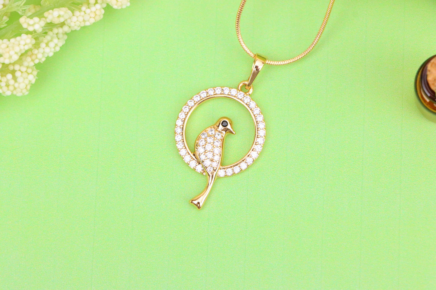 Rose Gold Bird Pendant with Sparkling Crystals in Circular Frame, XPPT1525 (2141-8)