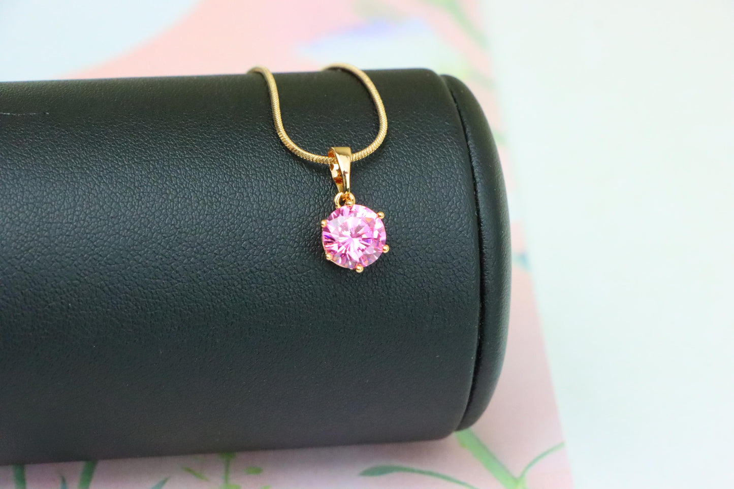 Sparkling Pink Round Pendant in Gold Finish for Everyday Elegance, XPPT1673 (2164-2)