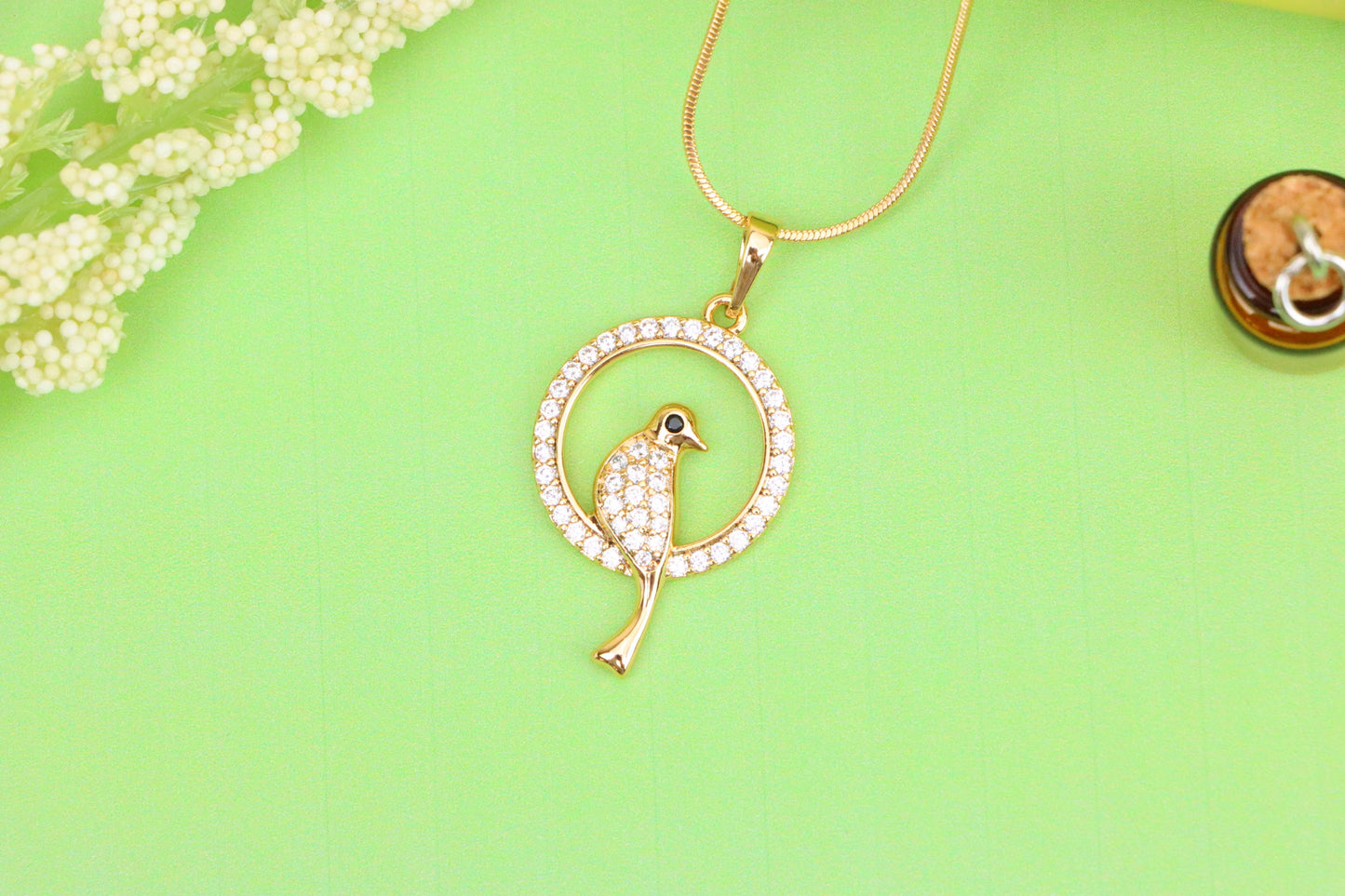 Rose Gold Bird Pendant with Sparkling Crystals in Circular Frame, XPPT1525 (2141-8)