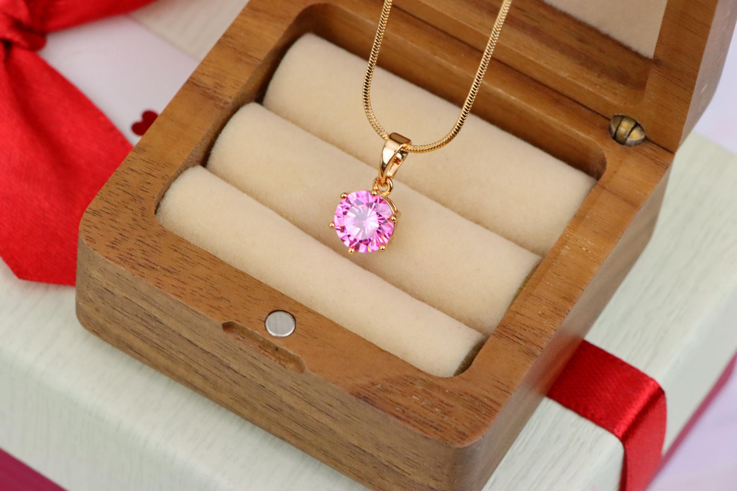 Sparkling Pink Round Pendant in Gold Finish for Everyday Elegance, XPPT1673 (2164-2)