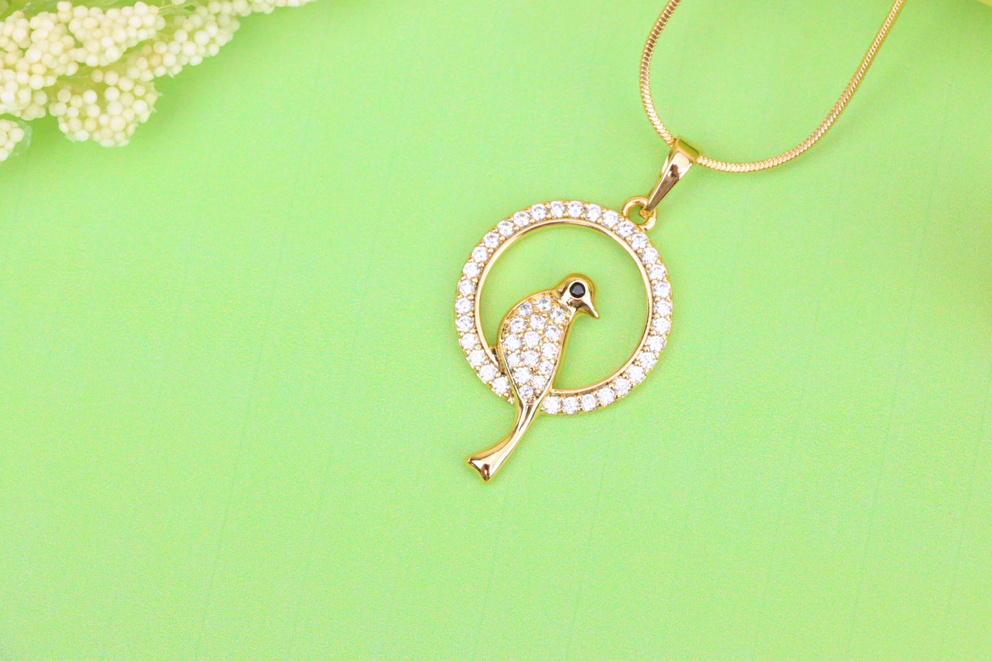 Rose Gold Bird Pendant with Sparkling Crystals in Circular Frame, XPPT1525 (2141-8)