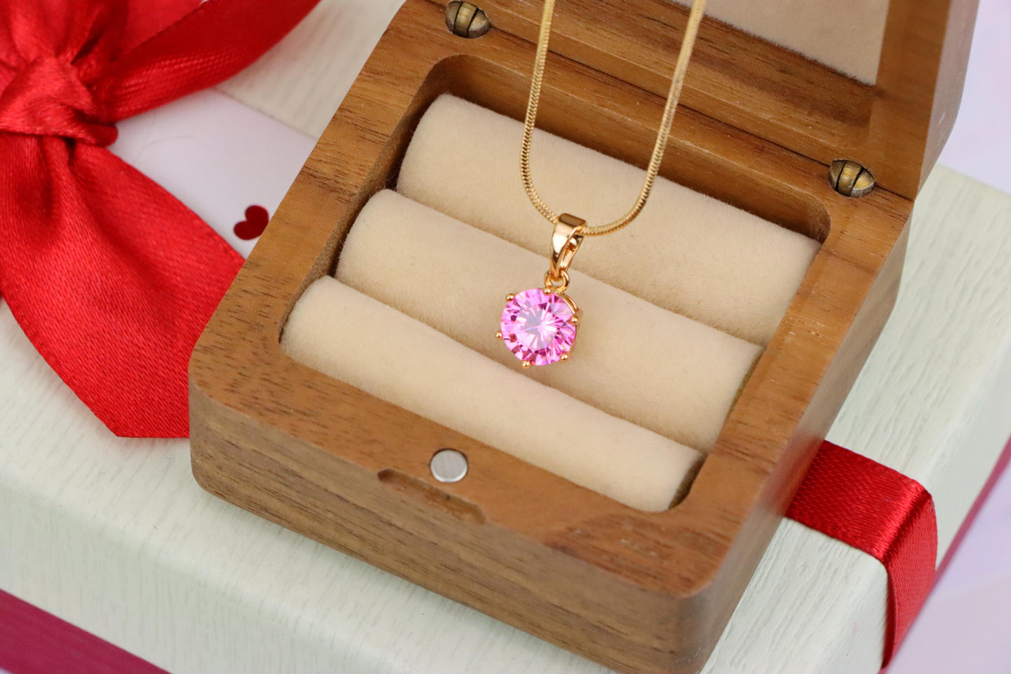 Sparkling Pink Round Pendant in Gold Finish for Everyday Elegance, XPPT1673 (2164-2)