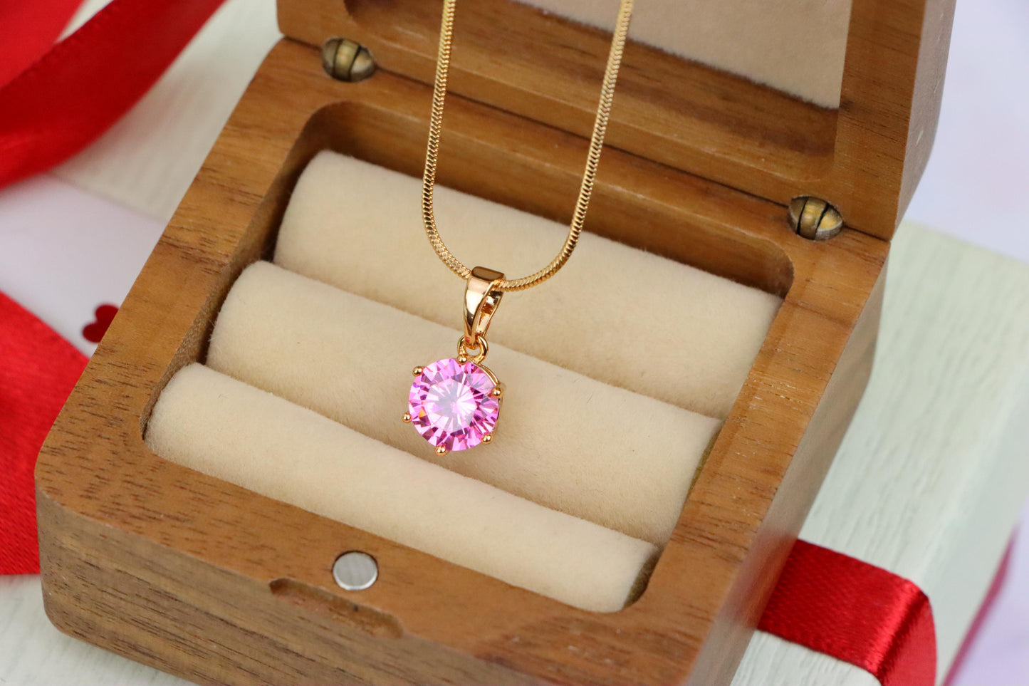 Sparkling Pink Round Pendant in Gold Finish for Everyday Elegance, XPPT1673 (2164-2)