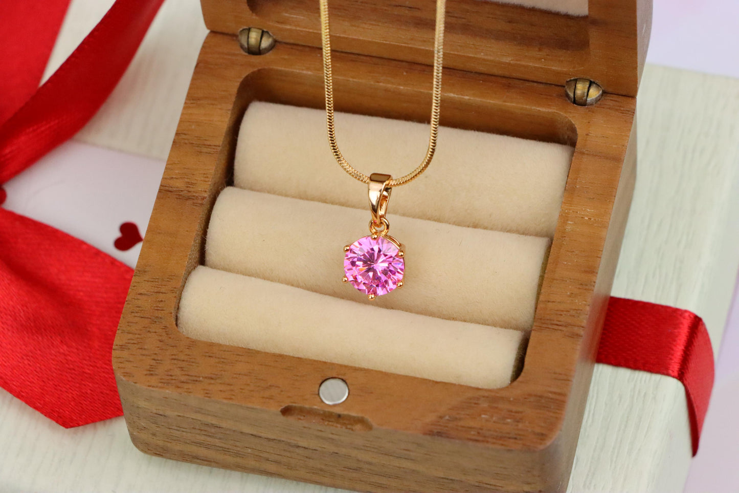 Sparkling Pink Round Pendant in Gold Finish for Everyday Elegance, XPPT1673 (2164-2)