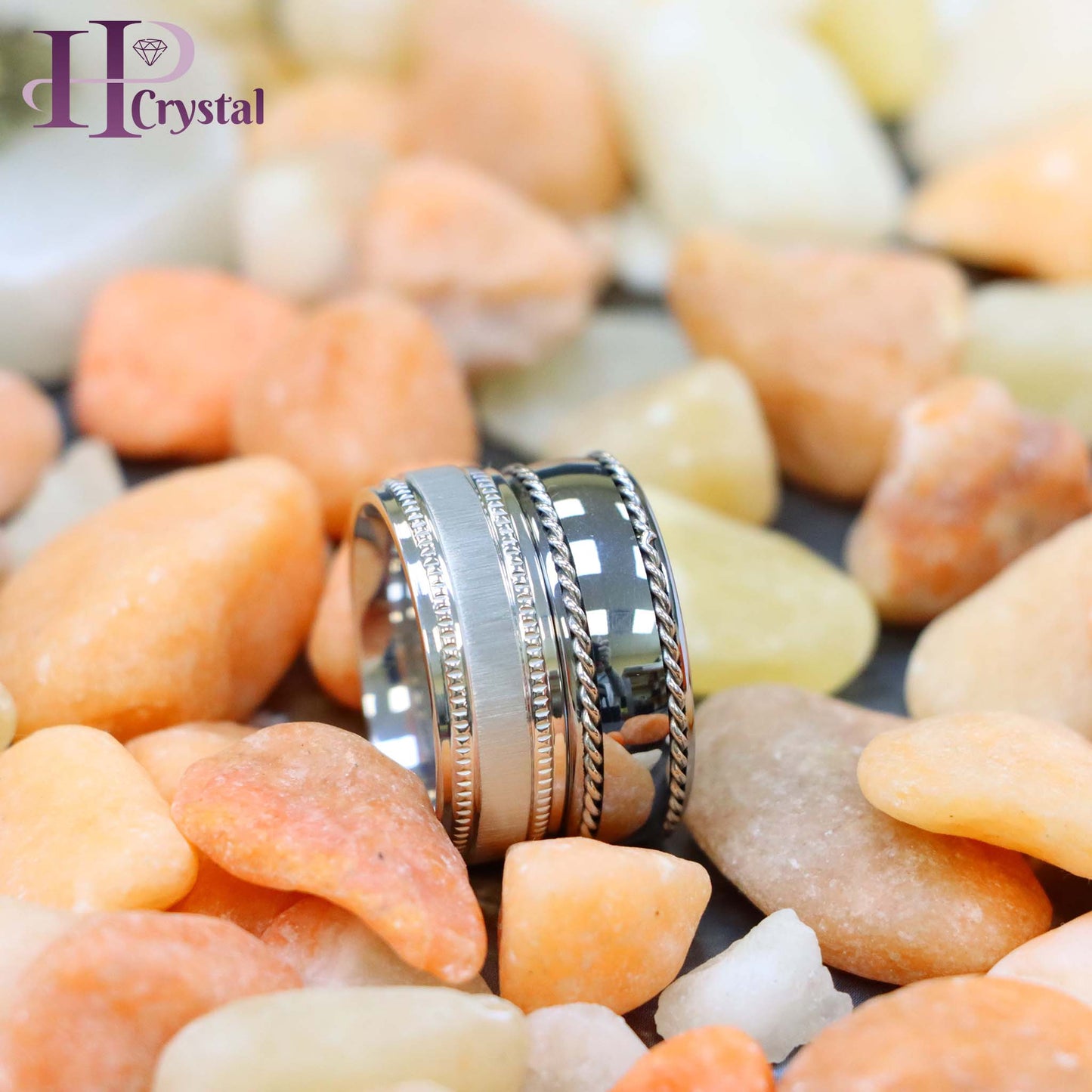 White IP Plated Titanium Ring Satin Finish Center with Milgrain Stepped Edge Polished Semi-Domed with Rope Stainless Steel Inlay Sides Tungsten Ring
